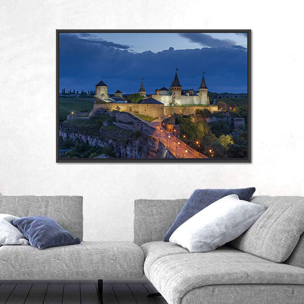 Kamianets Podilskyi Castle At Dusk In Ukraine Canvas Wall Art