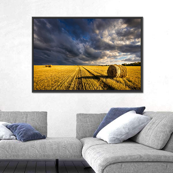 Golden Haystacks Field Canvas Wall Art