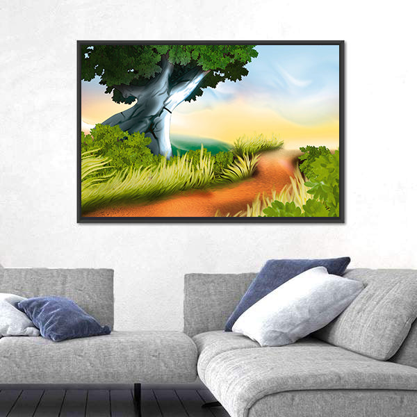 Winding Dirt Track Illustration Canvas Wall Art
