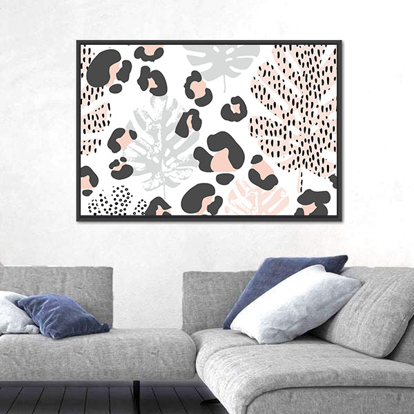 Pink and Black Leopard Monstera Pattern Canvas Wall Art