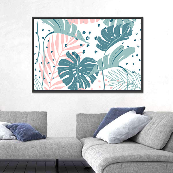 Monstera &amp; Palm Leaves Abstract Canvas Wall Art