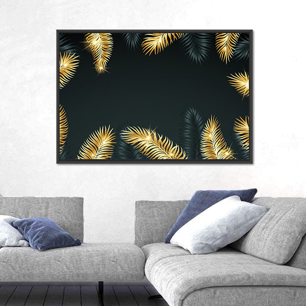 Golden Tropical Palm Leaves Canvas Wall Art