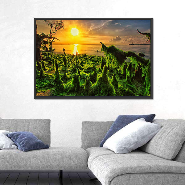 Moss-covered Mangrove Roots at Sunset Canvas Wall Art