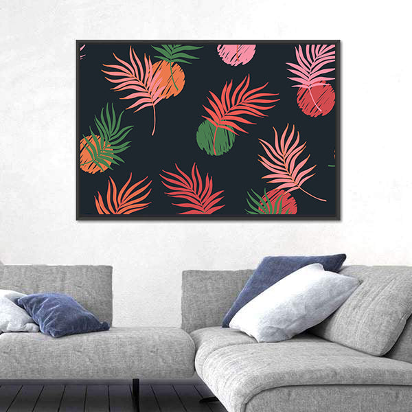 Palm Leaf Seamless Pattern Canvas Wall Art