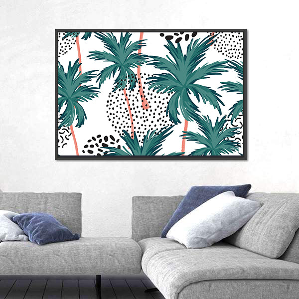 Teal Palm Fronds Pattern Canvas Wall Art