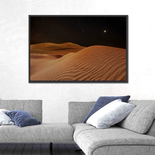 Sandy Desert Under Starry Night Sky Canvas Wall Art