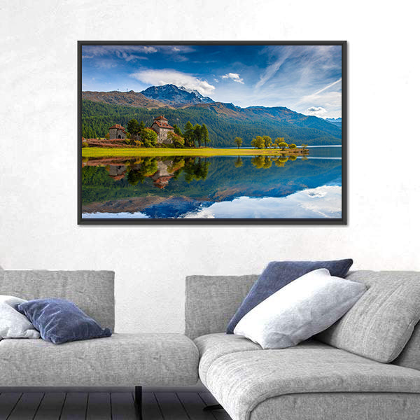 Da Sass Castle on Lake Silvaplana Canvas Wall Art