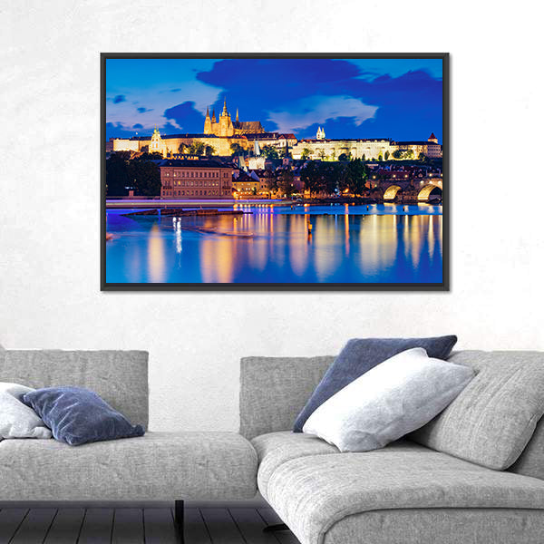Night View Of Prague Castle Canvas Wall Art
