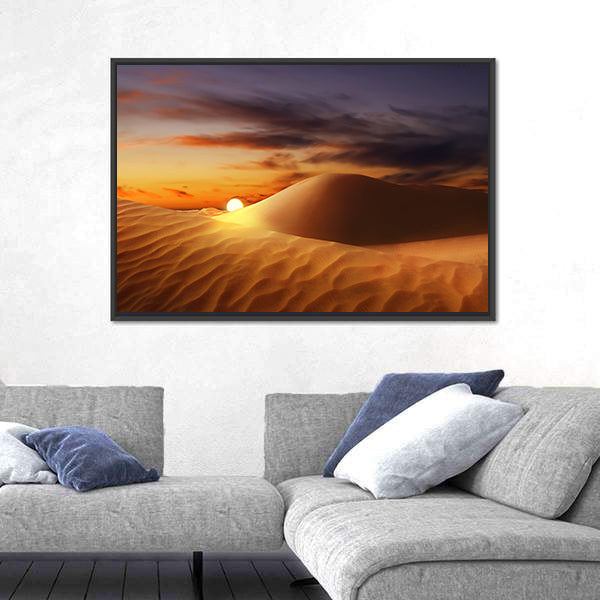 Sandy Desert At Sunset Canvas Wall Art