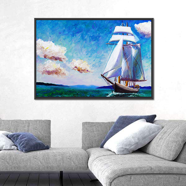 Oil Painted Sailing Boat Canvas Wall Art