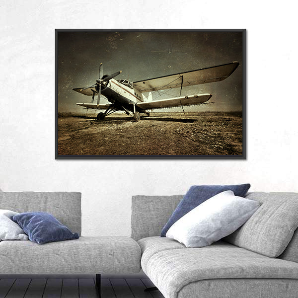 Grunge Vintage Military Biplane Canvas Wall Art