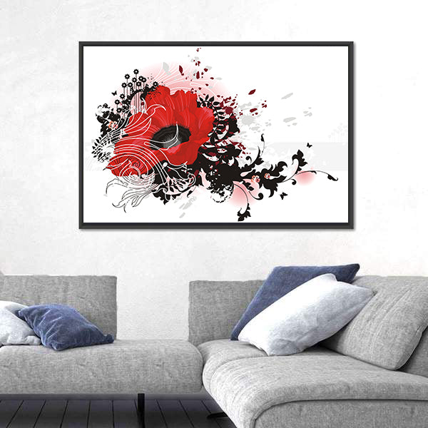 Red Poppy Abstract Floral Canvas Wall Art