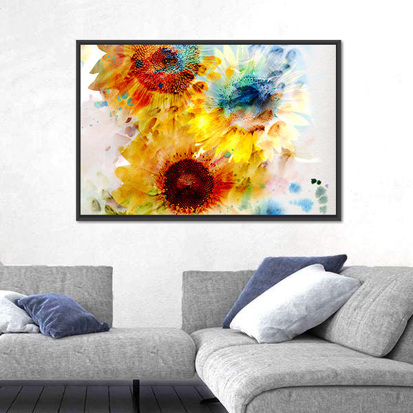 Watercolor Sunflowers Close-up Canvas Wall Art
