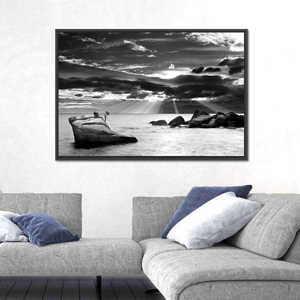 Cloud Burst Over Bonsai Rock At Lake Tahoe Canvas Wall Art