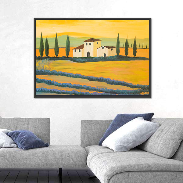 Tuscan Lavender Fields with Cypress Trees Canvas Wall Art