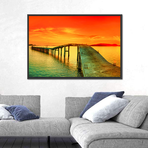 Sunset Over The Sea Pier Canvas Wall Art