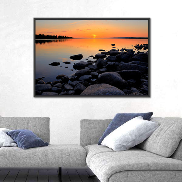 Beach At Sunset In Sweden Canvas Wall Art