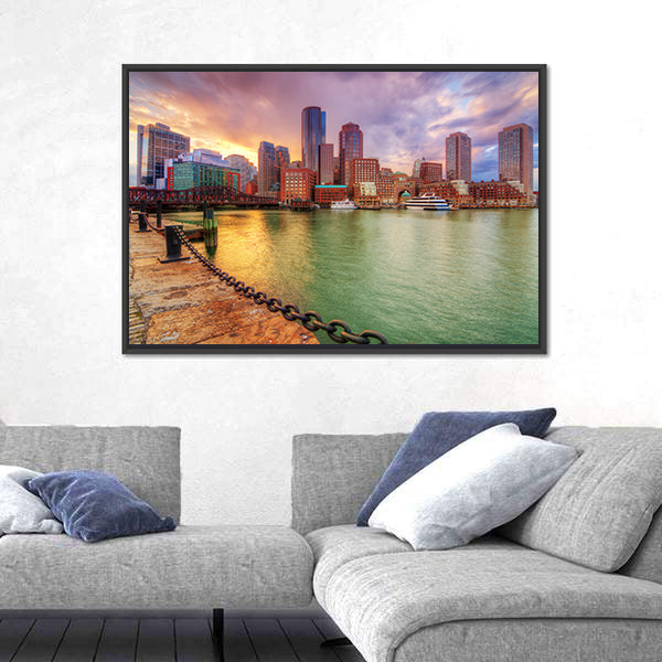 Boston Harbor Skyline at Sunset Canvas Wall Art