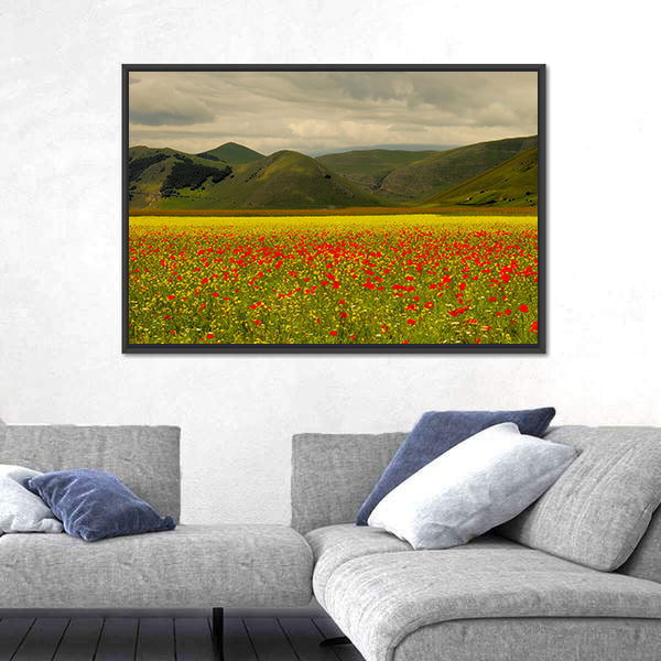 Castelluccio Di Norcia Meadow with Red Poppies Canvas Wall Art