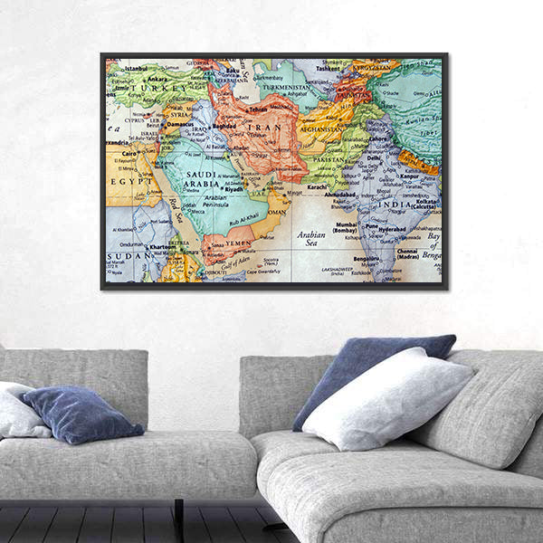 Map Of Middle East Canvas Wall Art