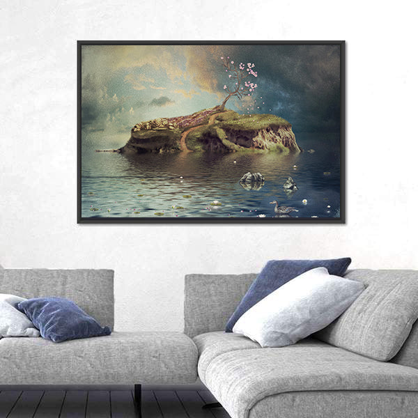 Calm River Island at Dusk Canvas Wall Art