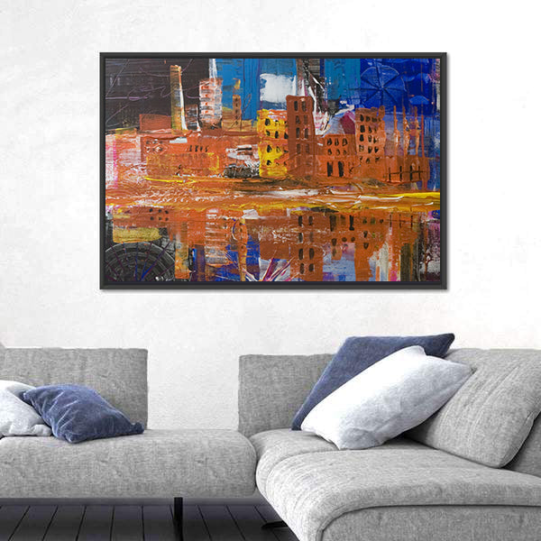 Metropolis Dusk Reflected Skyline Canvas Wall Art