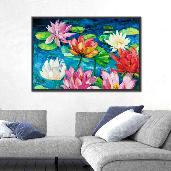Lotus and Water Lilies Close-up Canvas Wall Art
