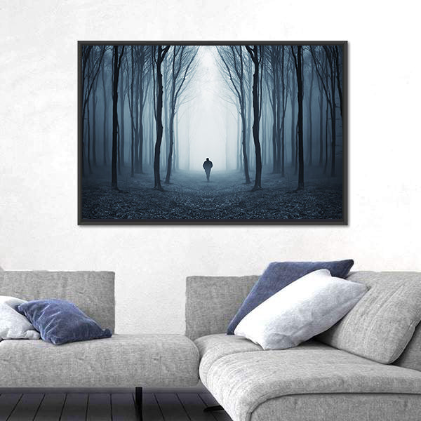 Man Walking Through A Fairytale Forest Canvas Wall Art
