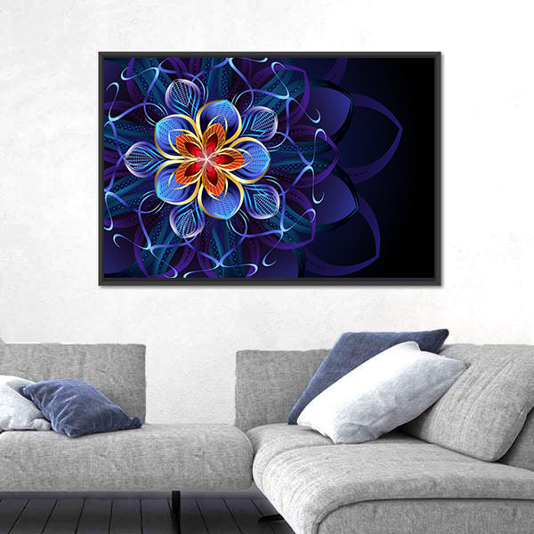 Navy Blue Geometric Flower Mandala Canvas Wall Art