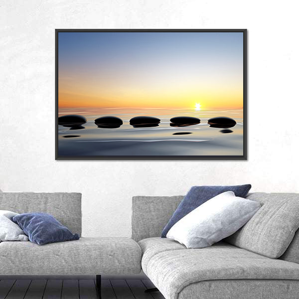 Lake With Zen Stones Canvas Wall Art