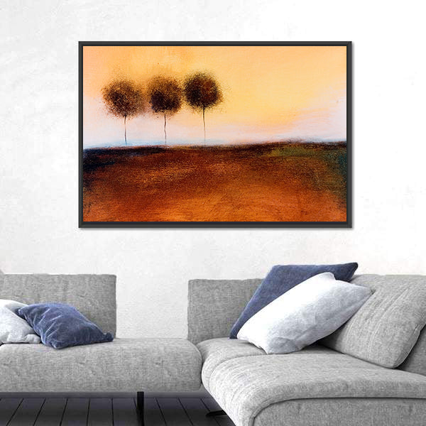 Abstract Three Trees in Autumn Field Canvas Wall Art