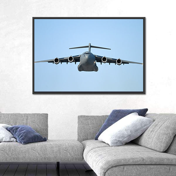 Flying Military Transport Plane Canvas Wall Art