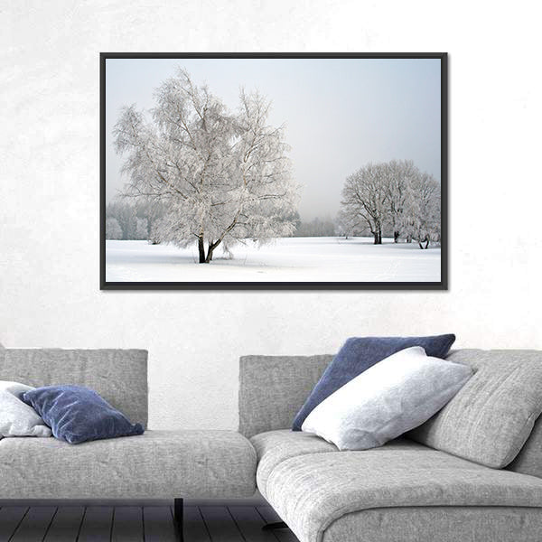 Frosted Trees in Snowy Field Canvas Wall Art