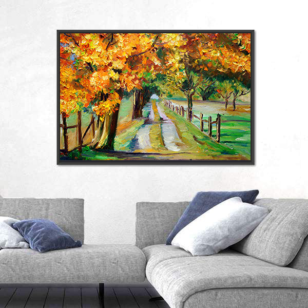 Country Road Through Golden Maples Canvas Wall Art