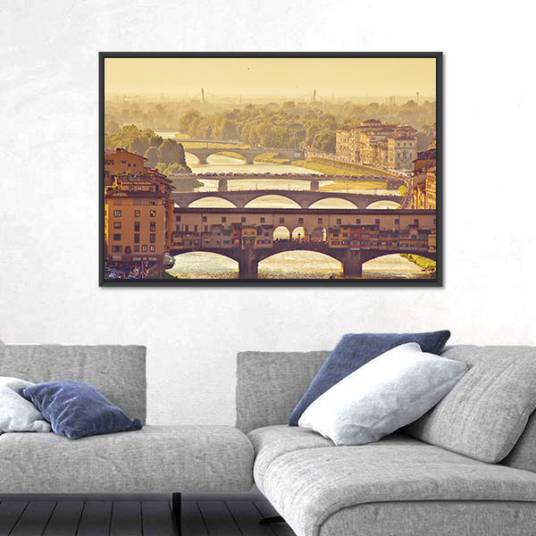 Ponte Vecchio at Golden Hour, Florence Cityscape Canvas Wall Art