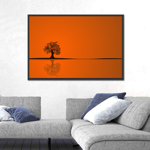 Solitary Tree at Sunset Reflection Canvas Wall Art