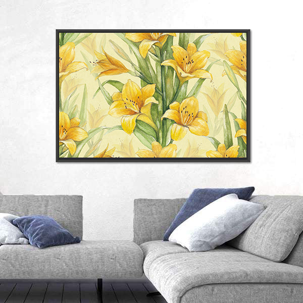Yellow Lily Floral Pattern Canvas Wall Art