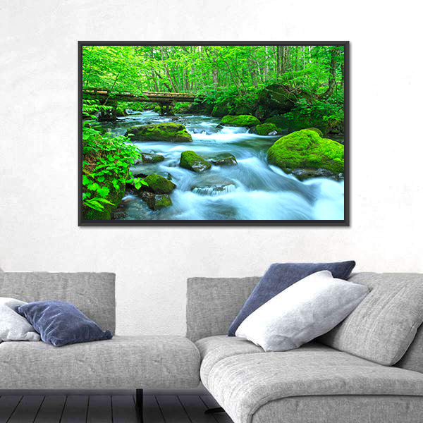 Stream In Spring Forest Canvas Wall Art