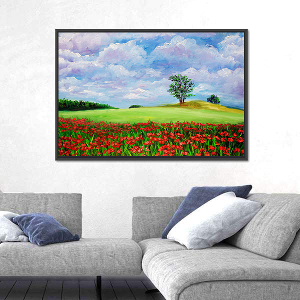 Red Poppy Field Landscape Canvas Wall Art