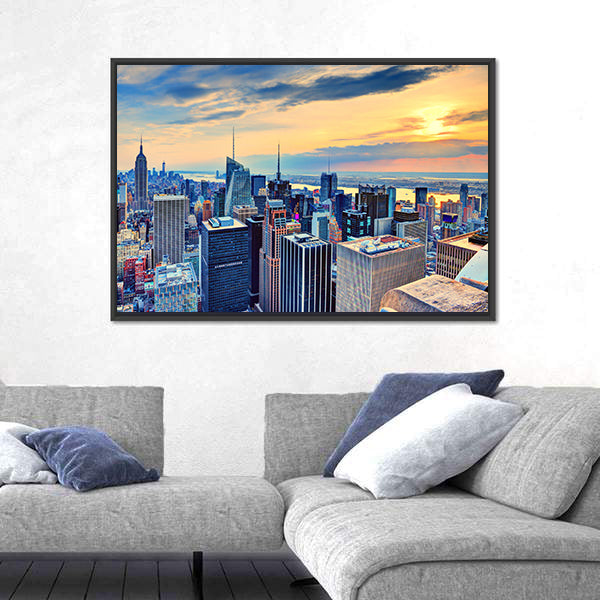 New York City Skyline at Dusk Canvas Wall Art