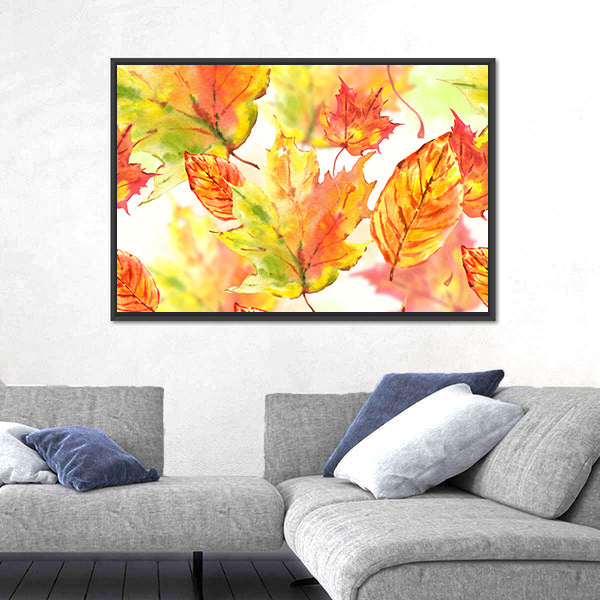 Watercolor Autumn Leaves Canvas Wall Art