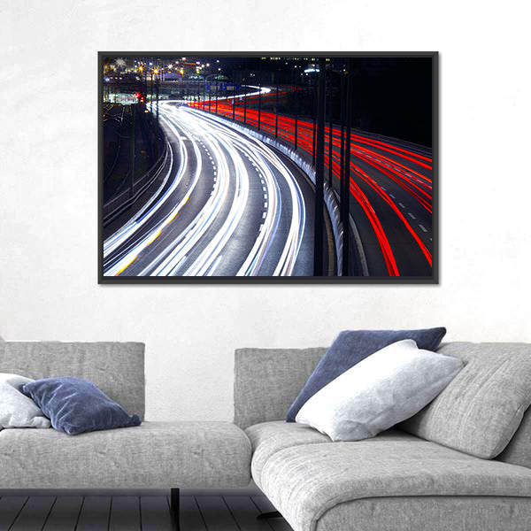 Light Trails From Cars In Stockholm Canvas Wall Art
