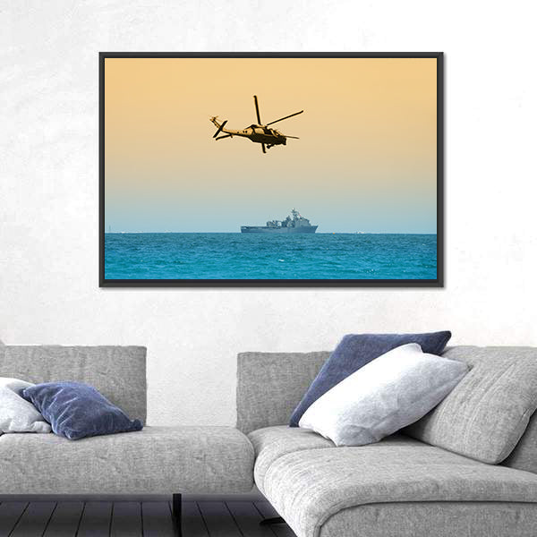 Military Helicopter On Patrol Canvas Wall Art