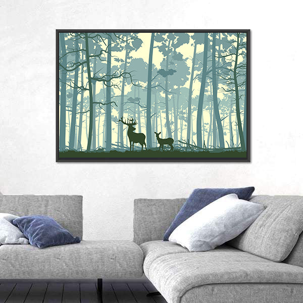 Wild Deer In Forest Canvas Wall Art
