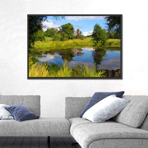 Hand Drawn Summer Lake Canvas Wall Art
