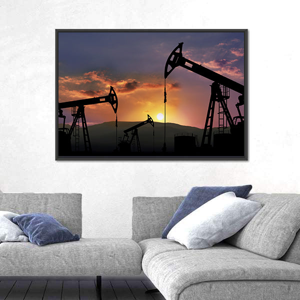 Oil Pumpjacks at Sunset Canvas Wall Art