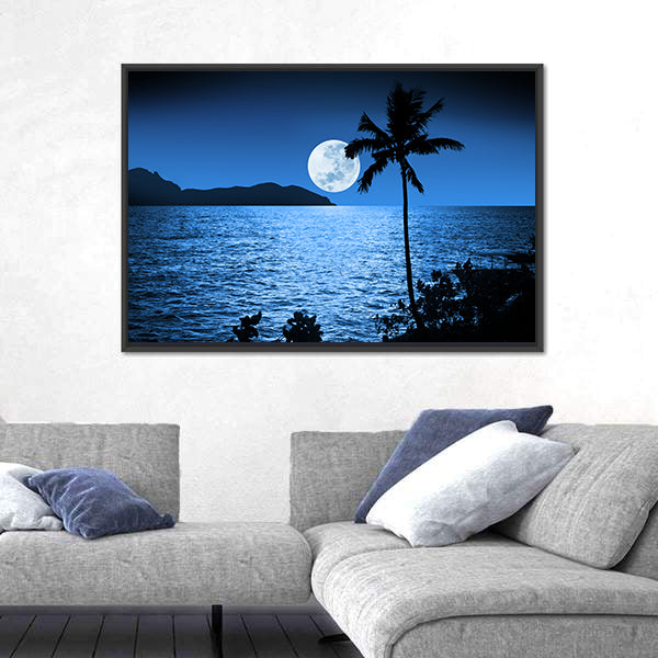 Full Moon Over Ocean Canvas Wall Art