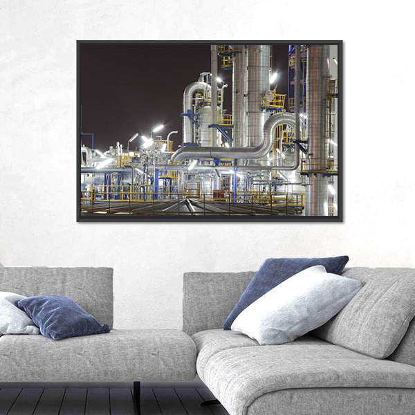 Chemical Industrial Plant at Night Canvas Wall Art