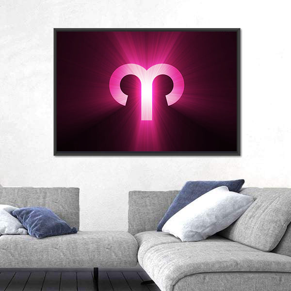 Aries Zodiac Symbol with Radiant Rays Canvas Wall Art