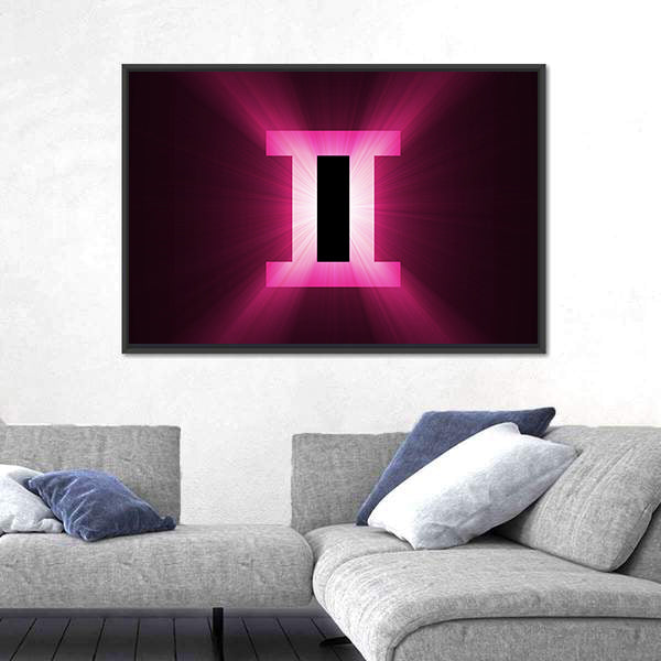 Glowing Gemini Zodiac Symbol Canvas Wall Art